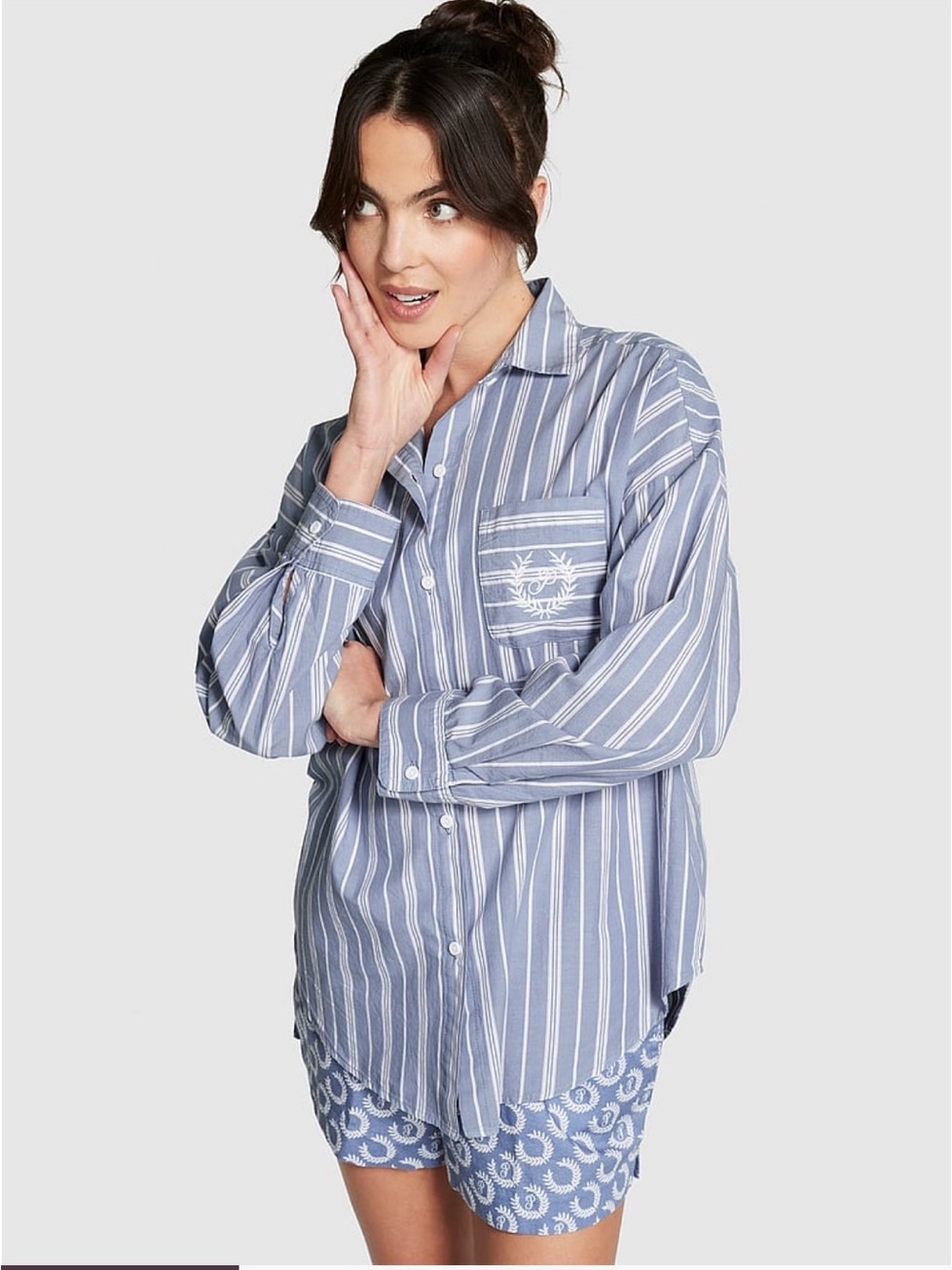 Striped Button-Front Shirt - Blue